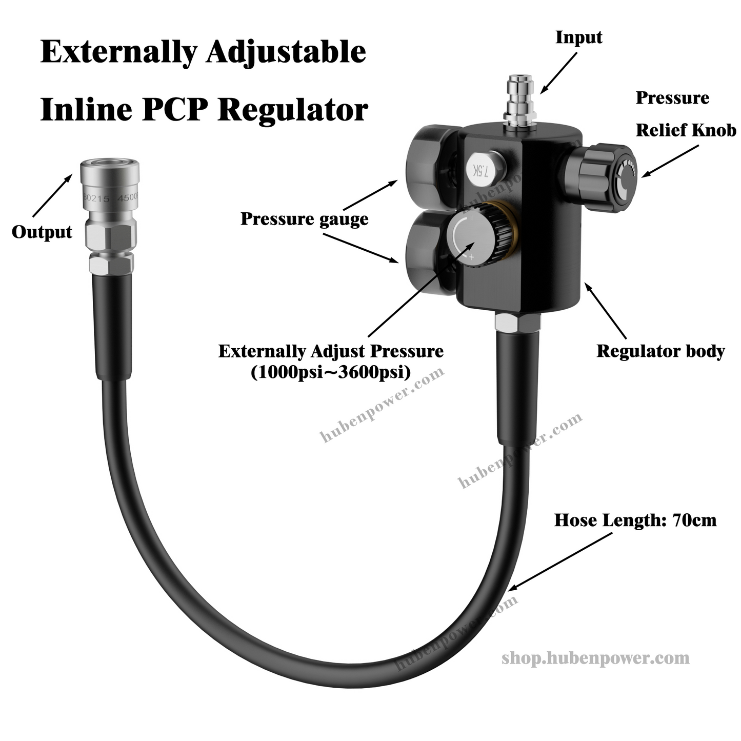 HubenPower Externally Adjustable Inline PCP Regulator with Hose